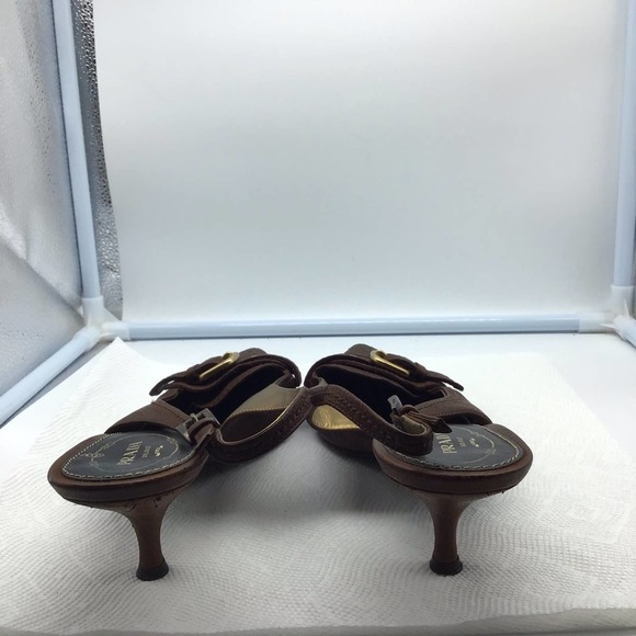 PRADA brown leather low heel strap pumps women’s size 39.5 - Picture 6 of 16